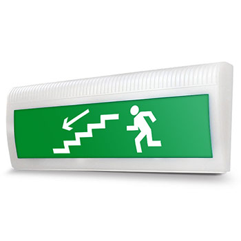Световое табло «Направление к эвакуационному выходу по лестнице вниз (левосторонний)»